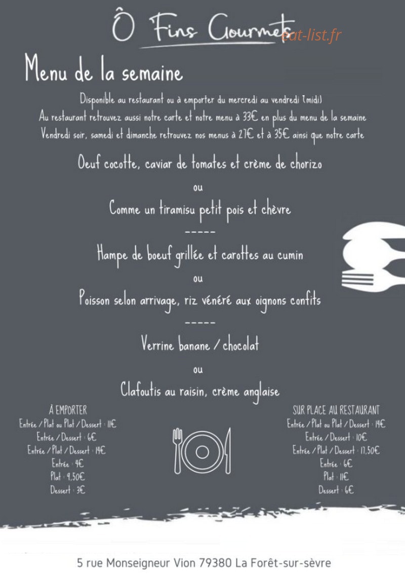 Ô Fins Gourmets — carte page 1