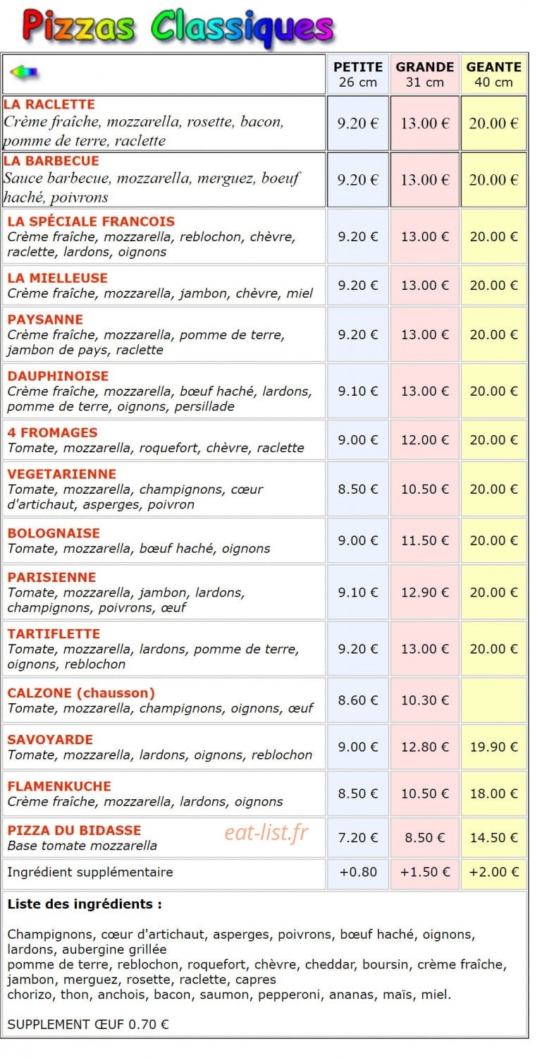 Pizzas du Monde — carte page 1
