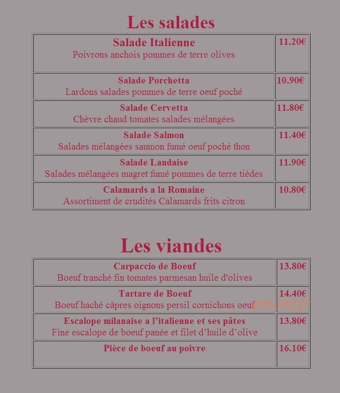 Pizzeria La Mama Restaurant — carte page 1