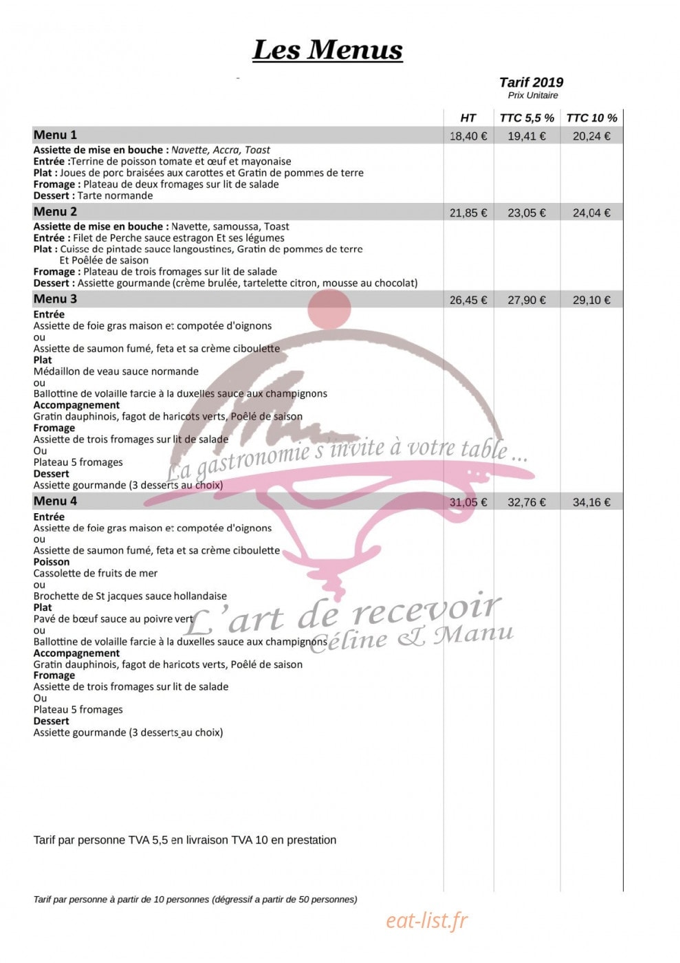 L'art de recevoir Céline & Manu — carte page 1