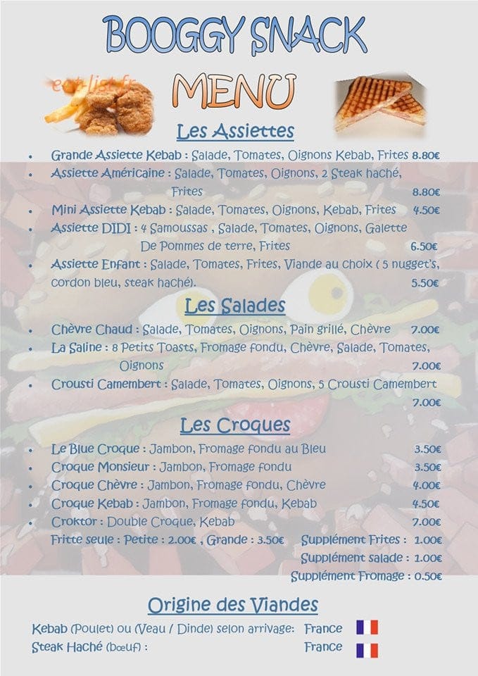 Booggy snack — carte page 1
