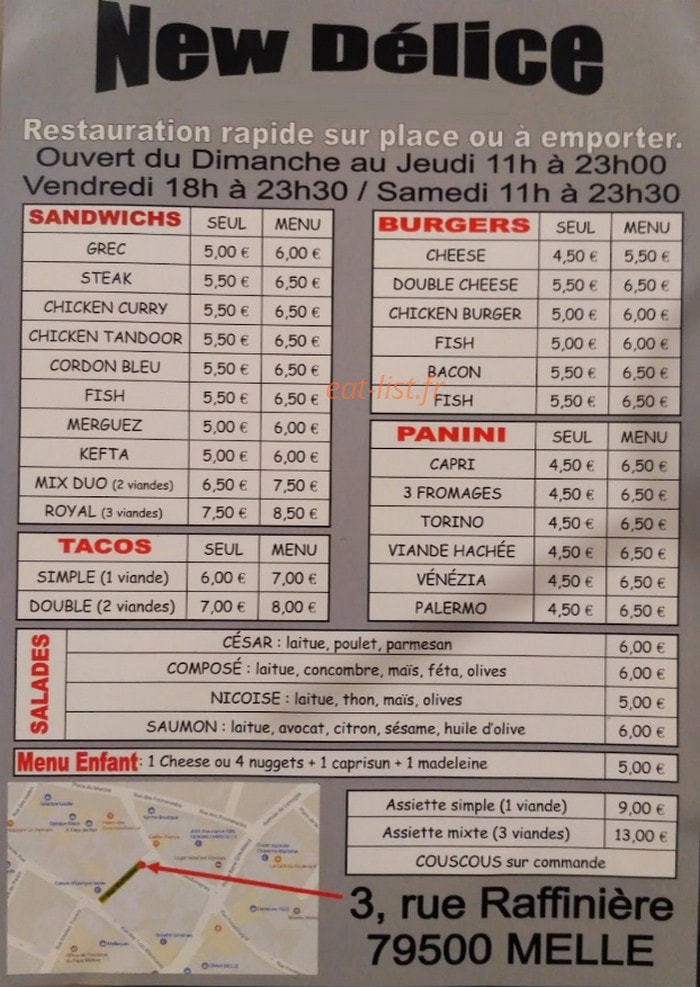 New Delice — carte page 1