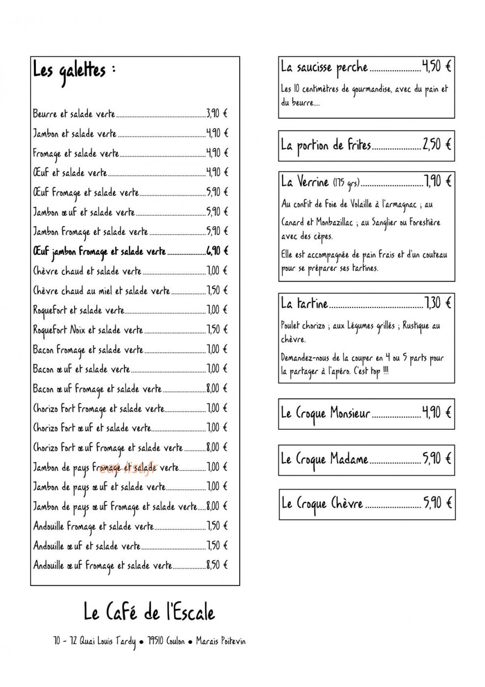 Café de L'escale — carte page 8