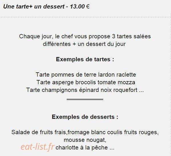 L'Atelier Gourmand — carte page 2