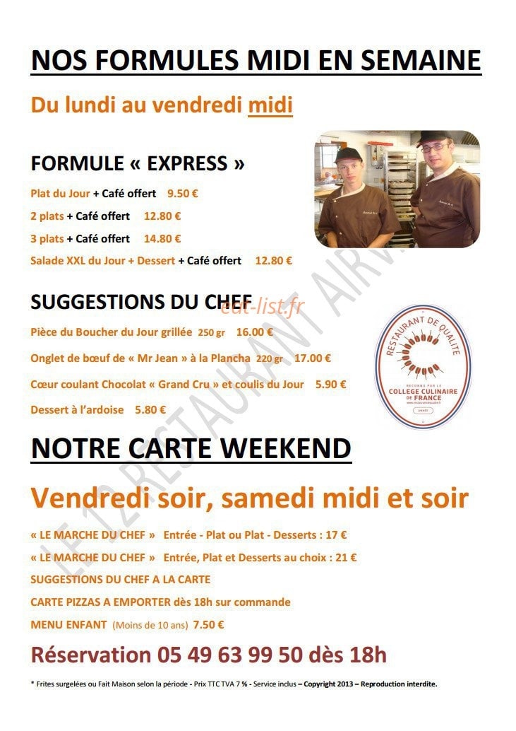 Le 12 restaurant — carte page 1