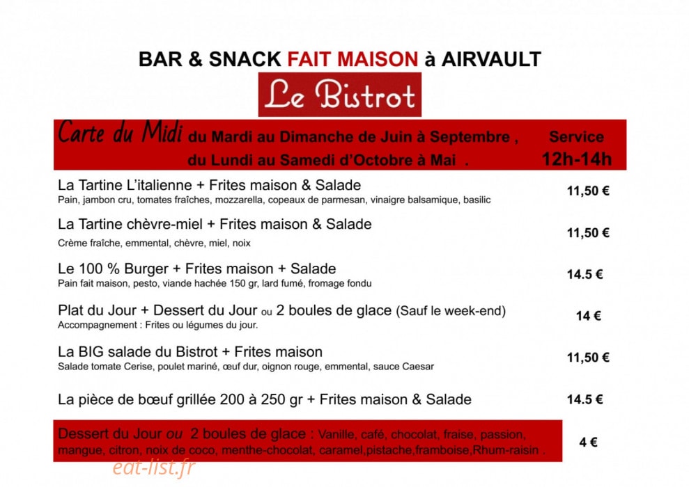 Le Bistrot du Vieux Relais — carte page 1