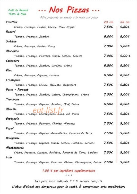 Café du Renard — carte page 1