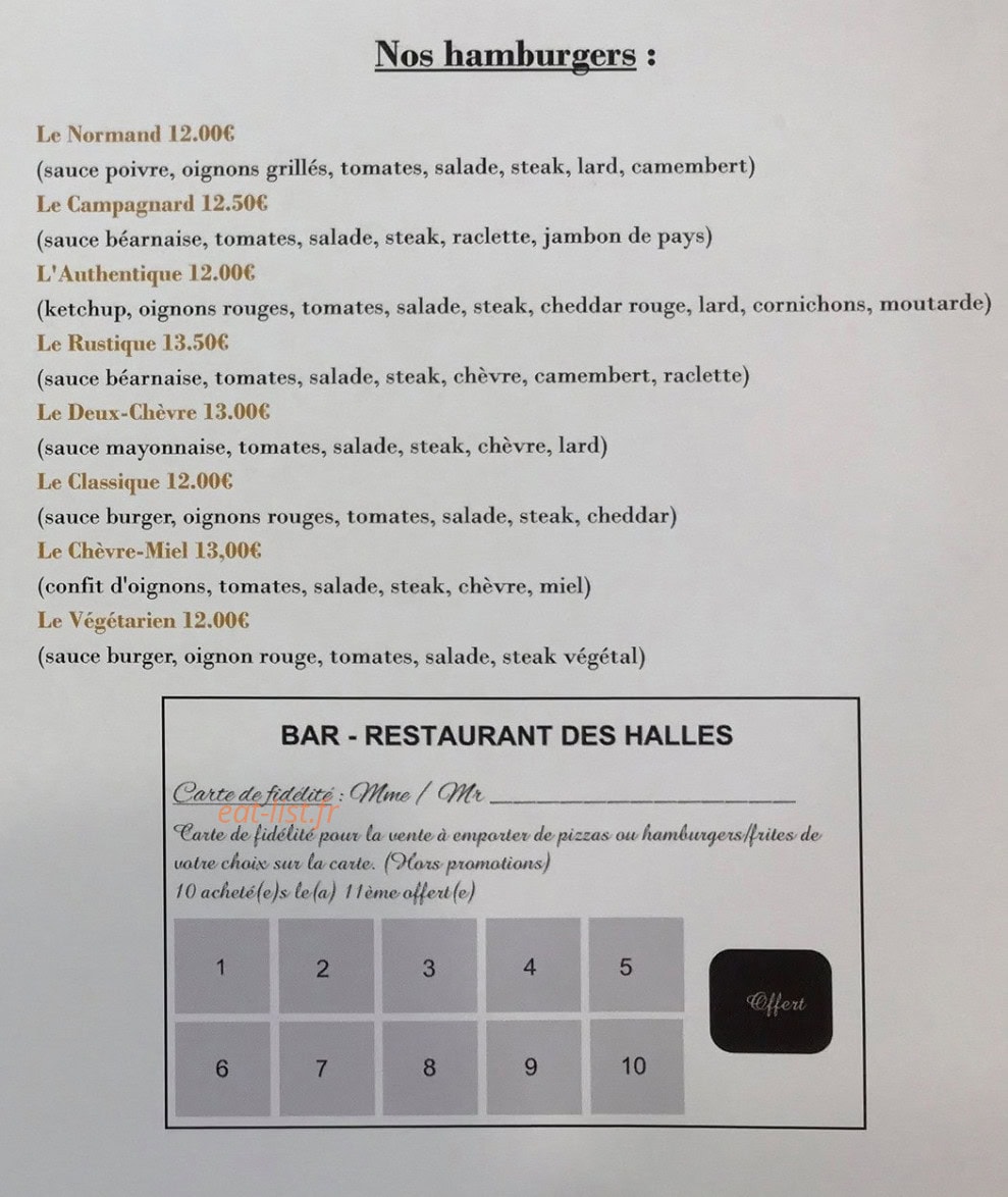 Bar restaurant des Halles — carte page 2