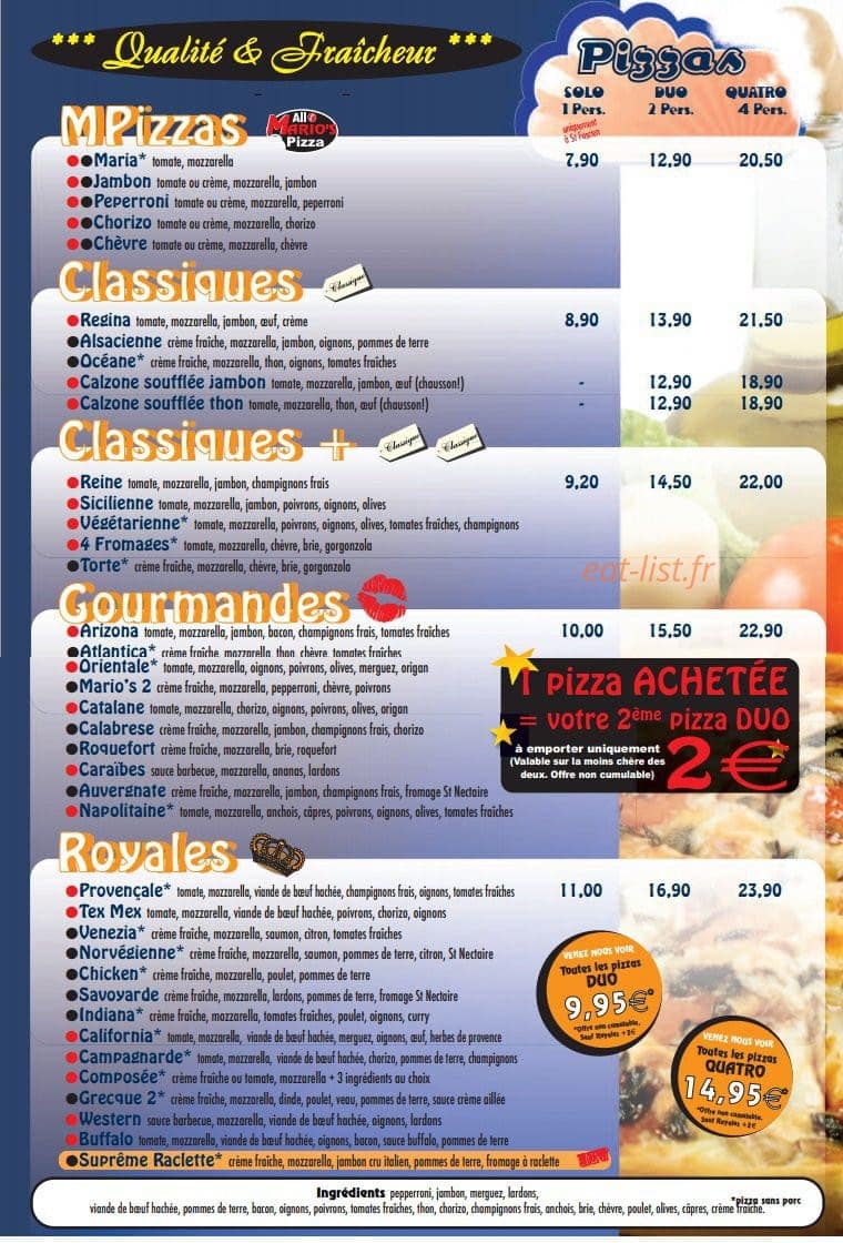 Allo mario's pizza — carte page 2