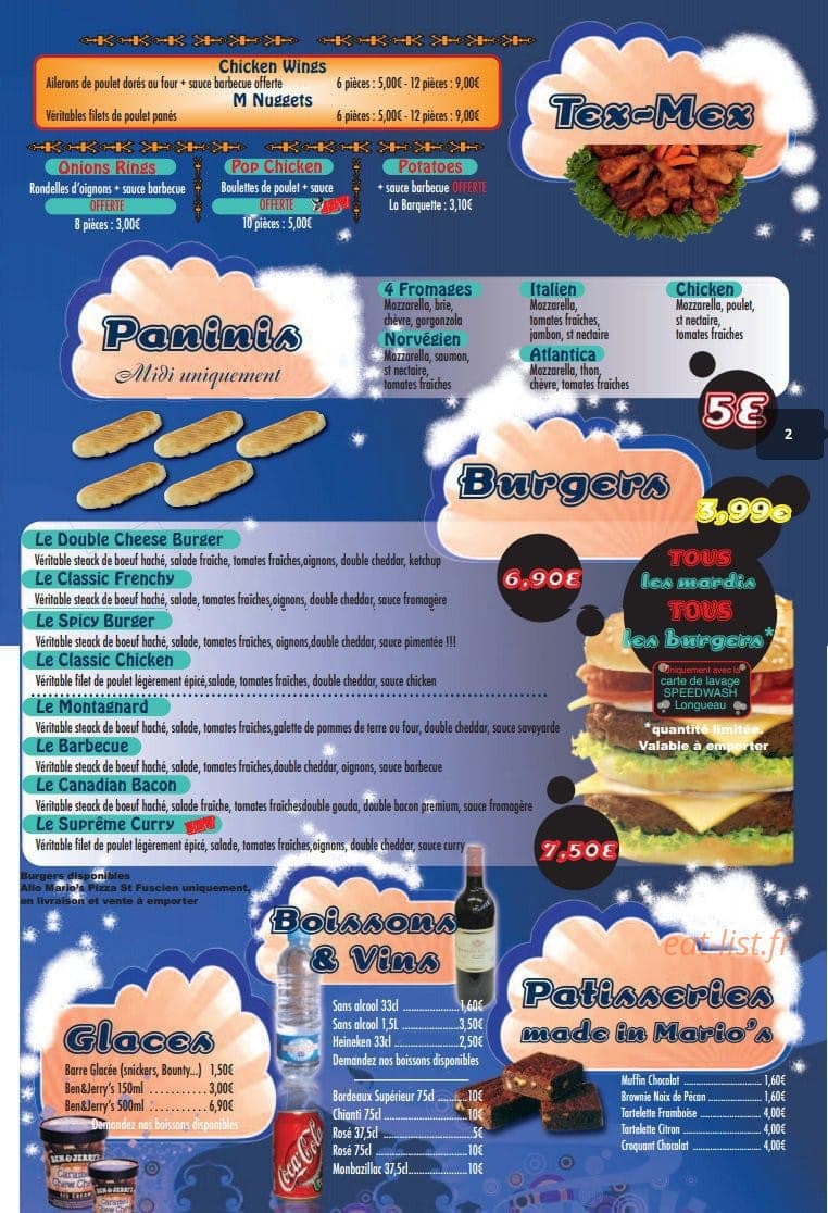 Allo mario's pizza — carte page 3