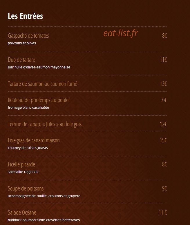 Brasserie Jules — carte page 1
