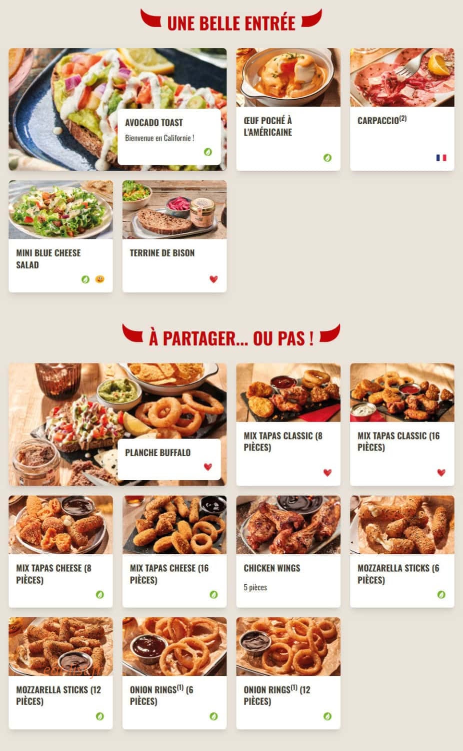 Buffalo Grill — carte page 1