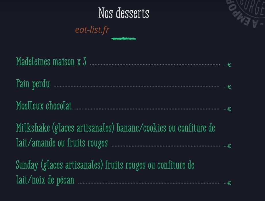 Craft Burger — carte page 4