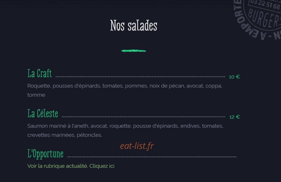 Craft Burger — carte page 2