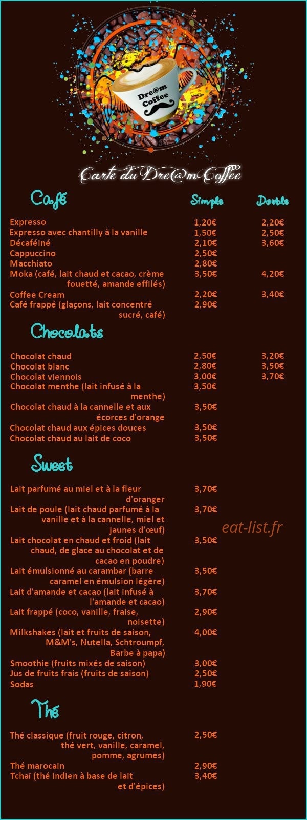 Dre@m coffee — carte page 1