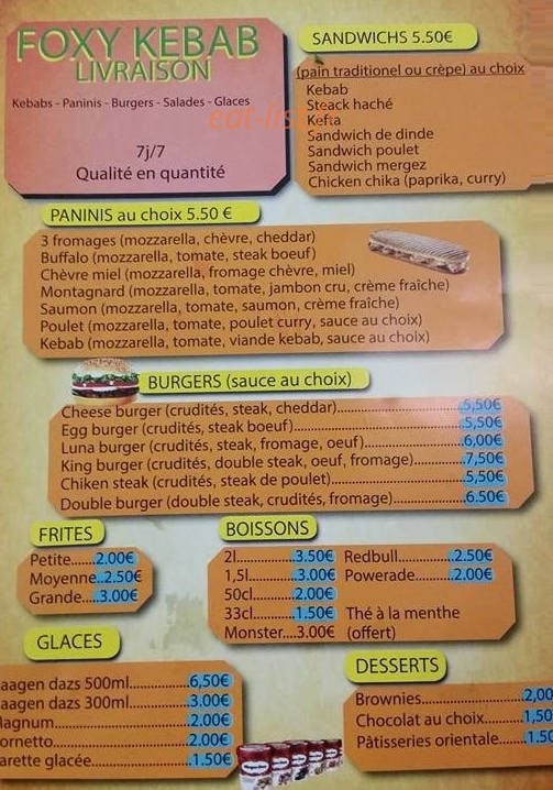 Foxy kebab — carte page 1