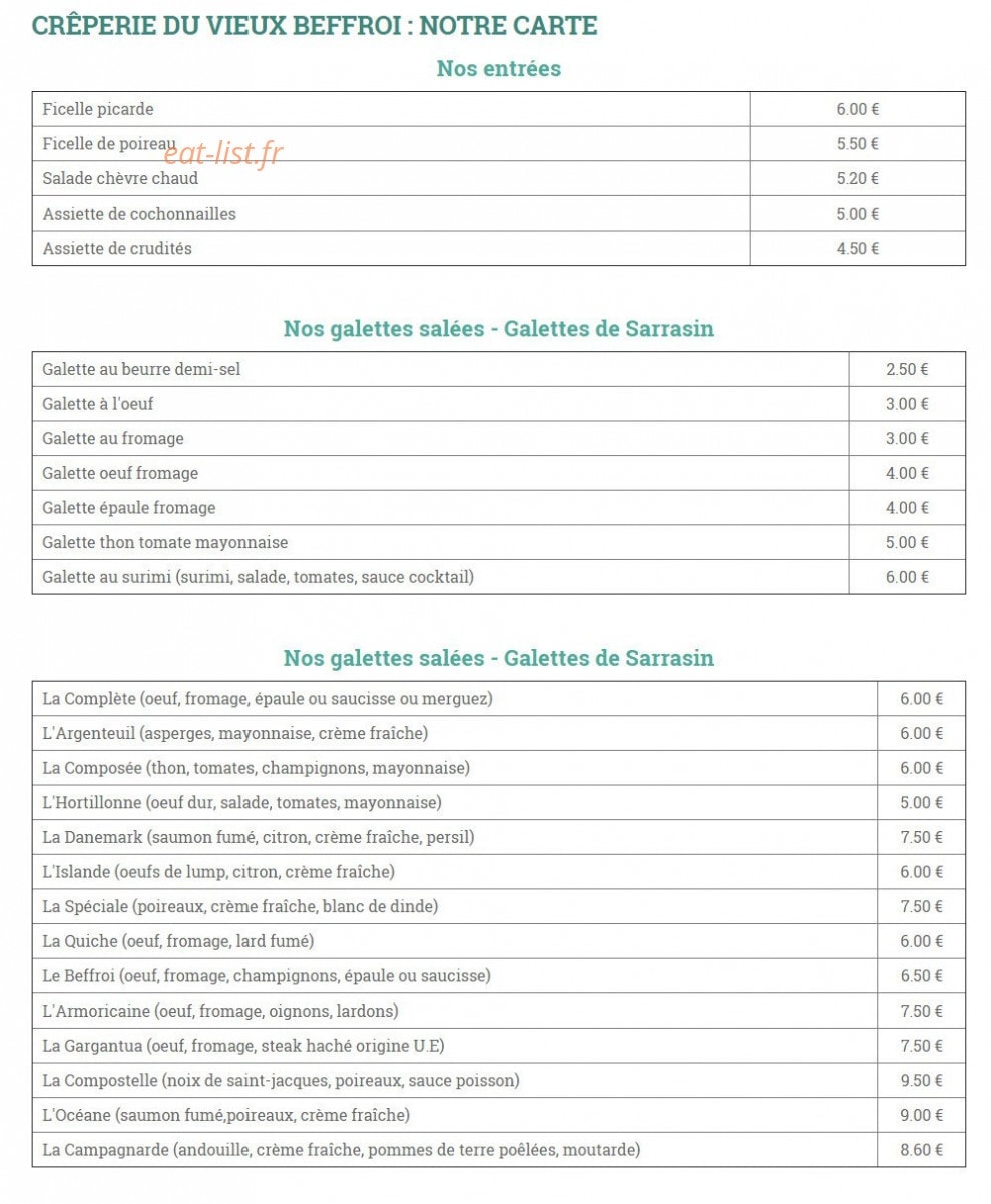 La Creperie Du Vieux Beffroi — carte page 1