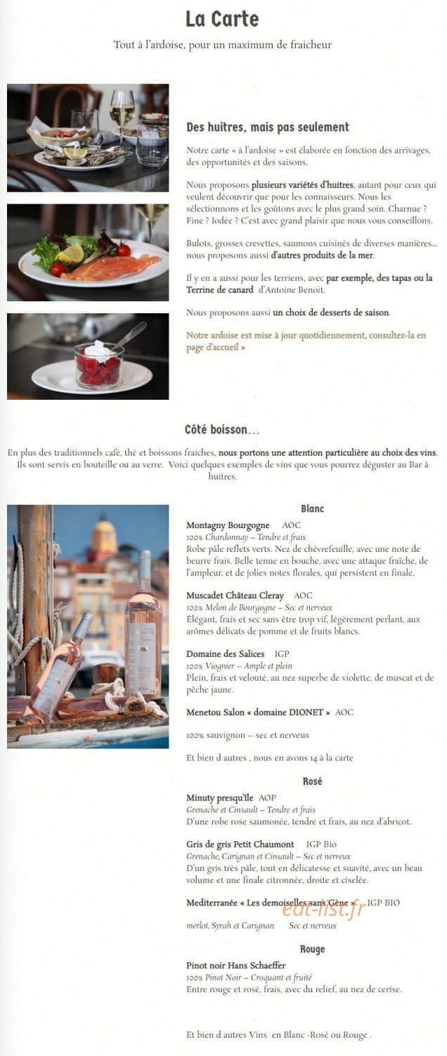 Carte et menu de Le Bar à Huîtres à Amiens — Huîtres et vins