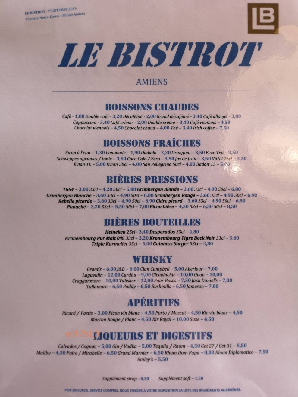 Le Bistrot de la Cathédrale — carte page 2