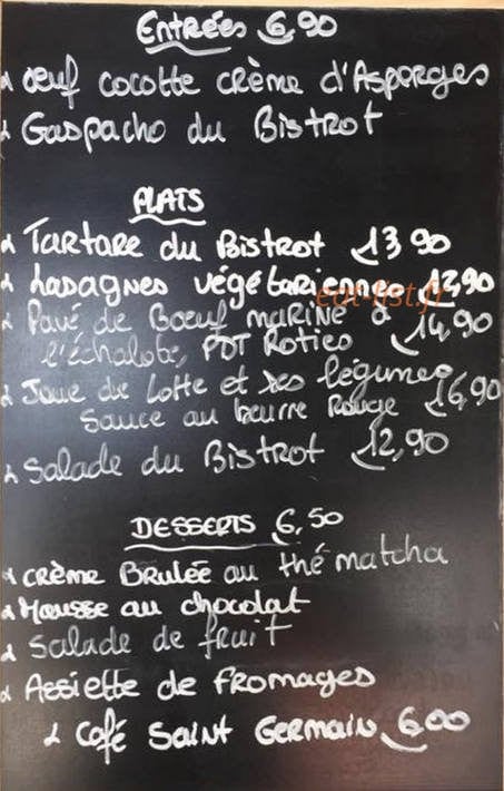 Le Bistrot Saint Germain — carte page 1