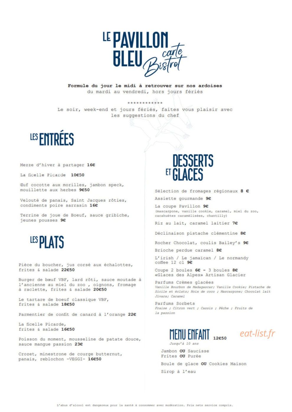 Le Pavillon Bleu — carte page 1