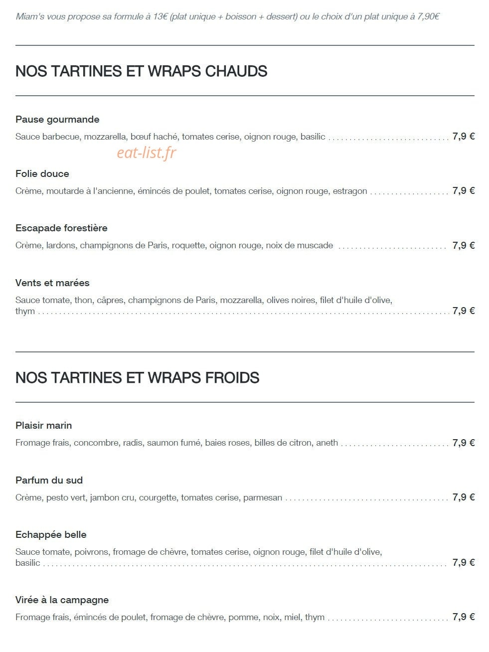 Miam's — carte page 1