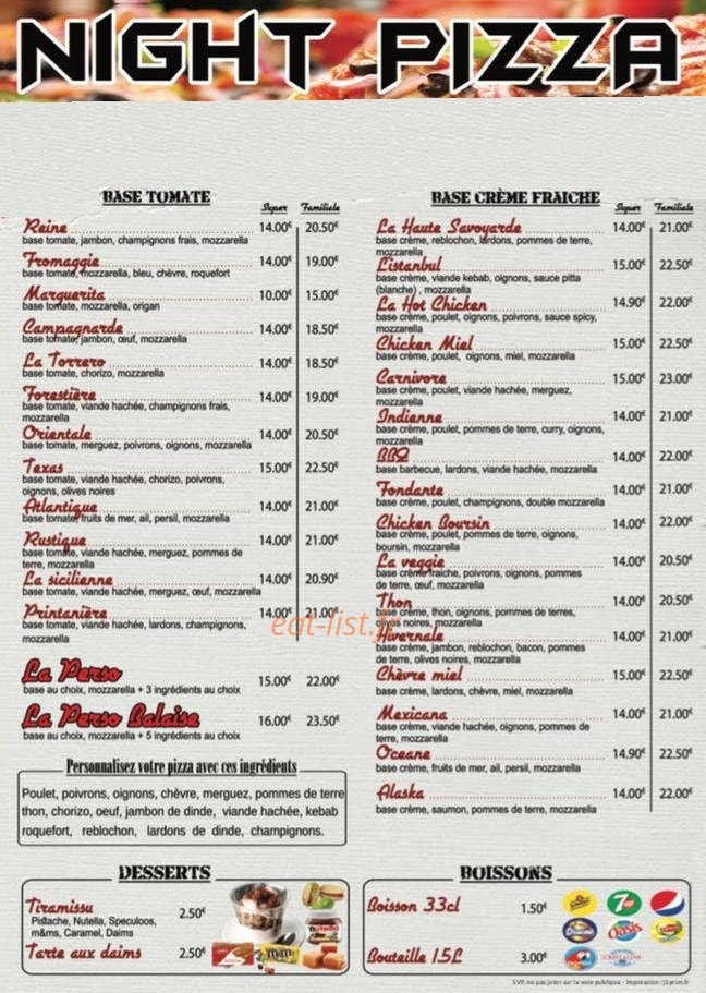 Night Food — carte page 2