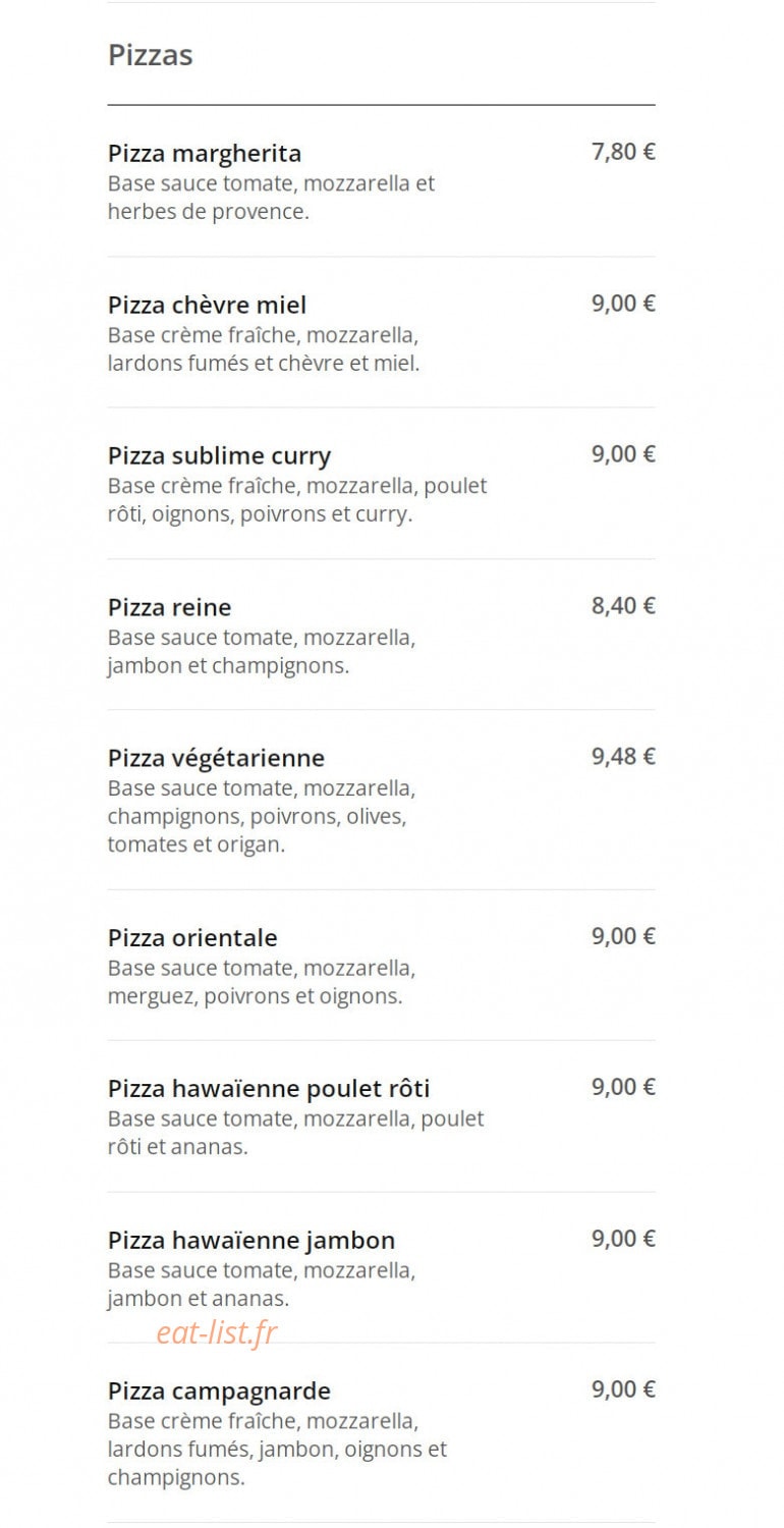 Oswift Pizza — carte page 2