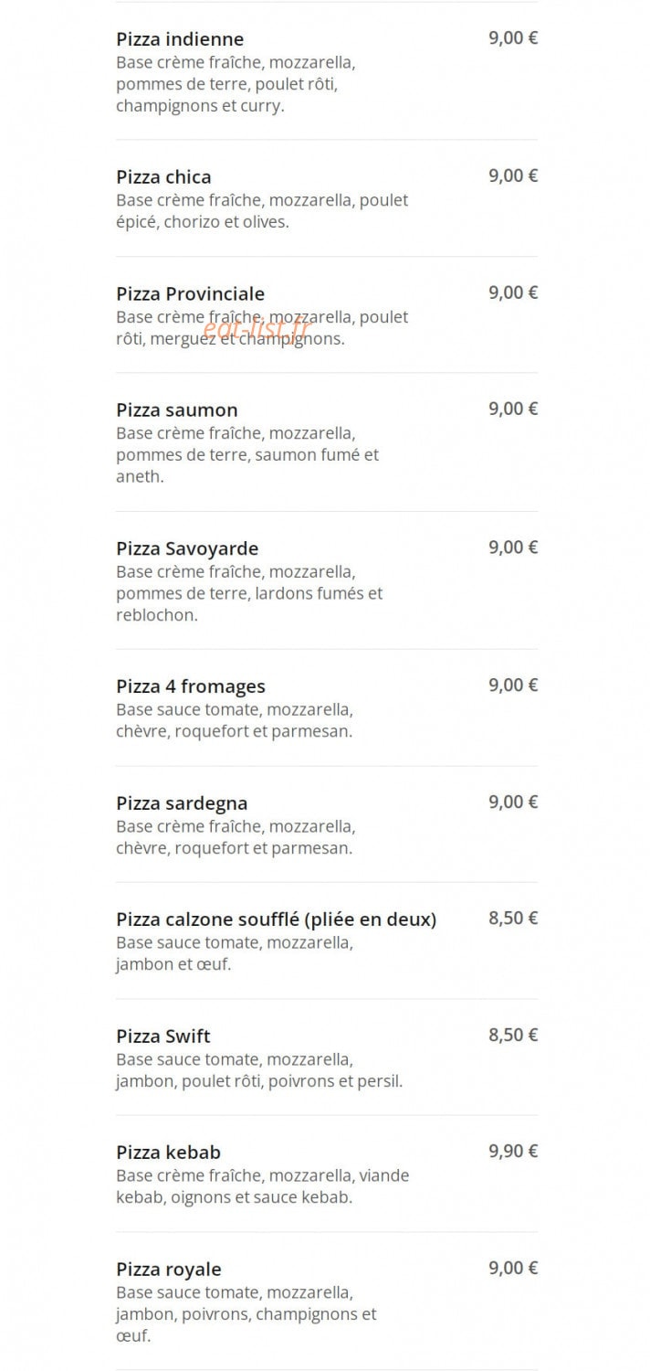 Oswift Pizza — carte page 3