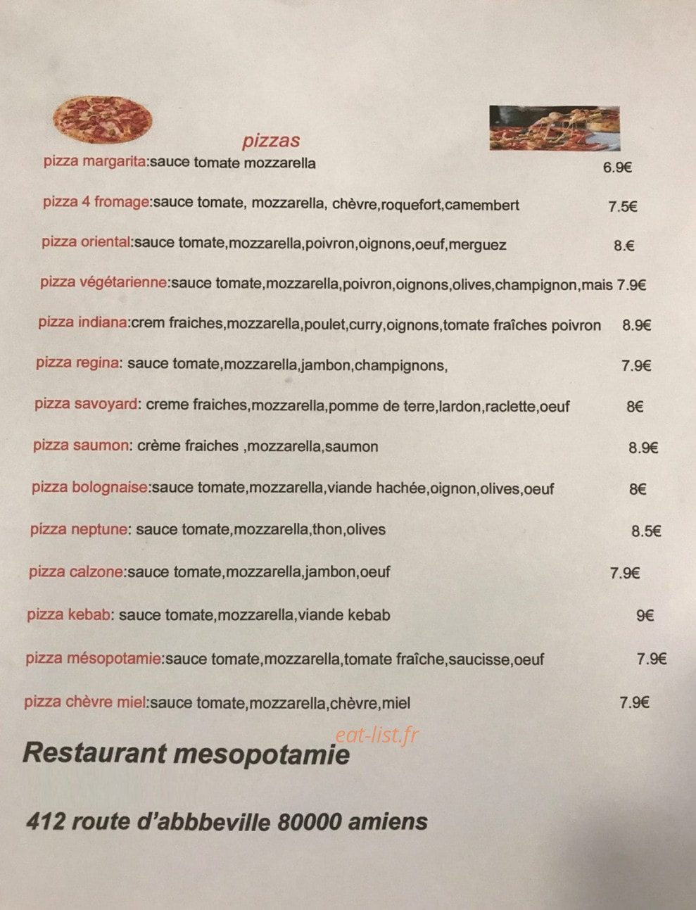 Restaurant mésopotamie — carte page 1