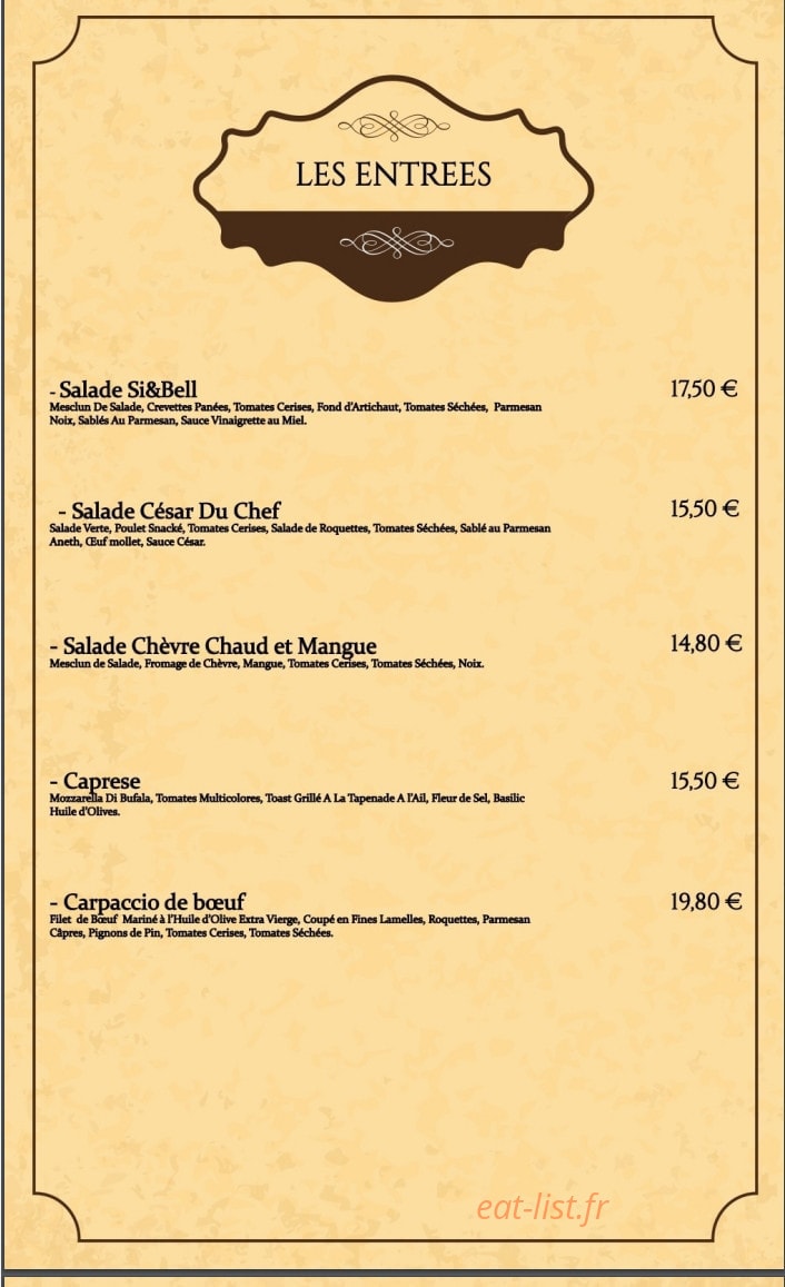 Sibell Steak House — carte page 1