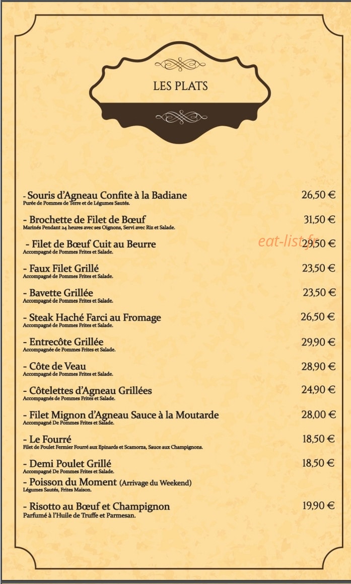 Sibell Steak House — carte page 2
