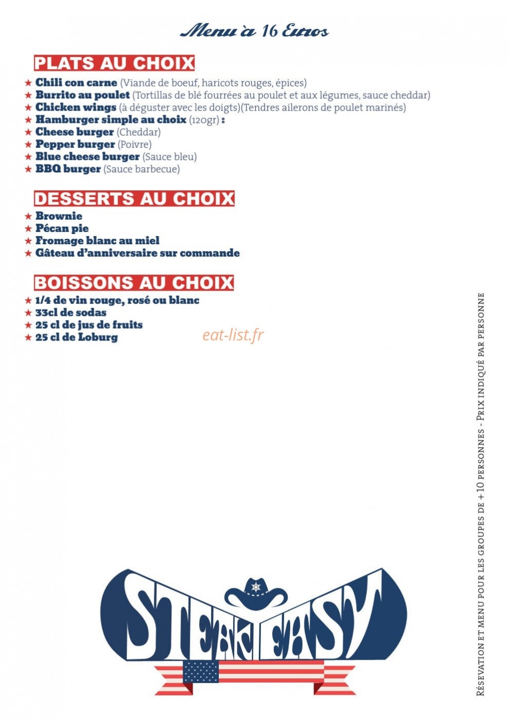 Steak Easy — carte page 1