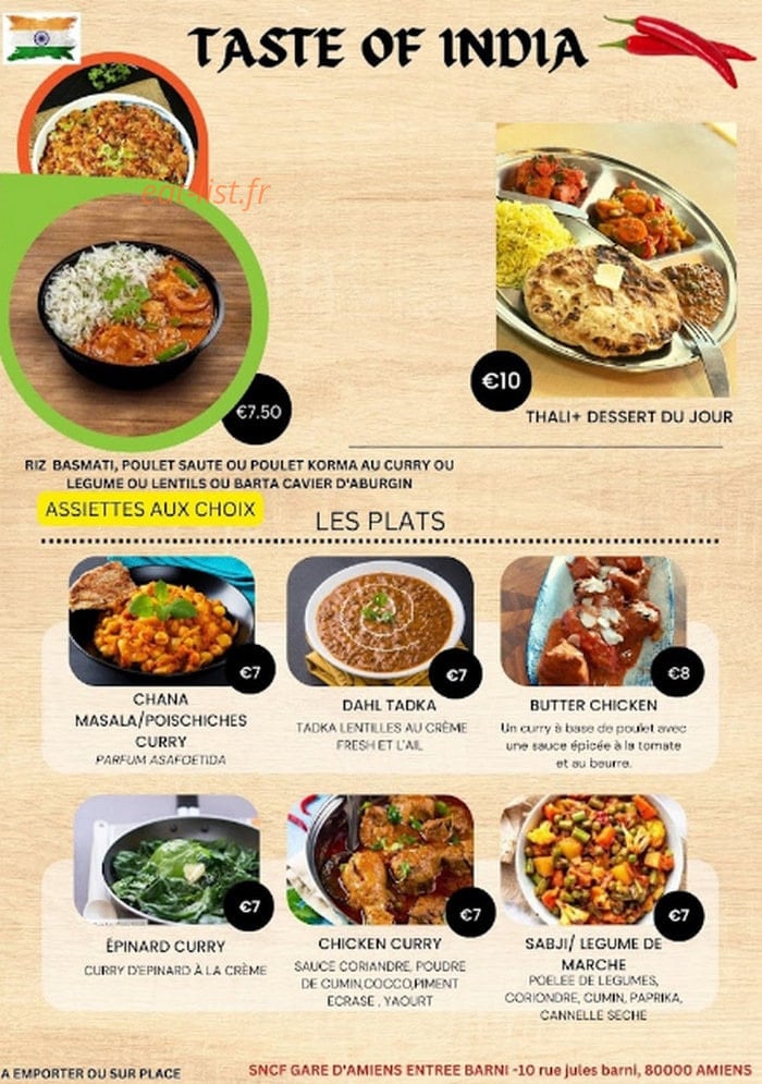 Taste of India — carte page 1