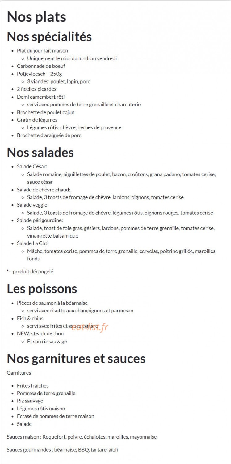 Carte et menu de L'usine Brasserie à Abbeville — Les plats, salades et poissons, ...