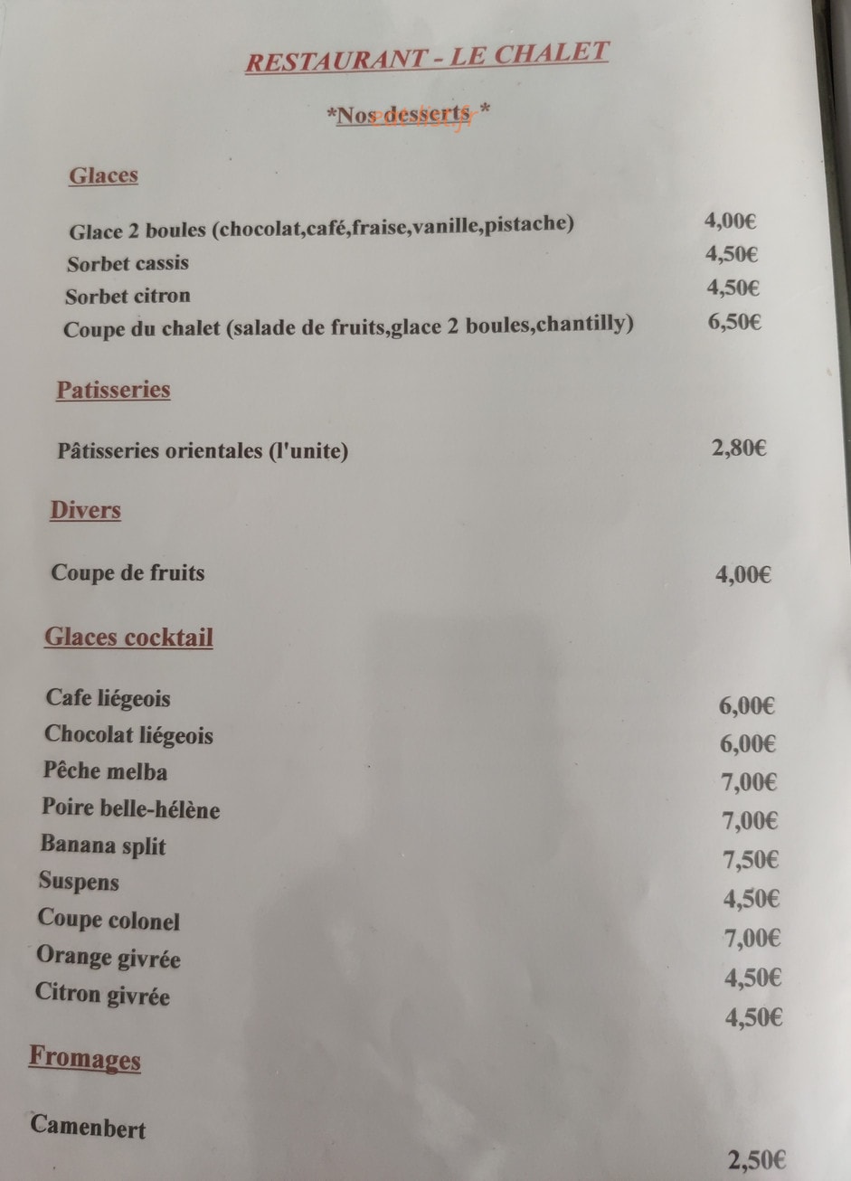 Le Chalet — carte page 2