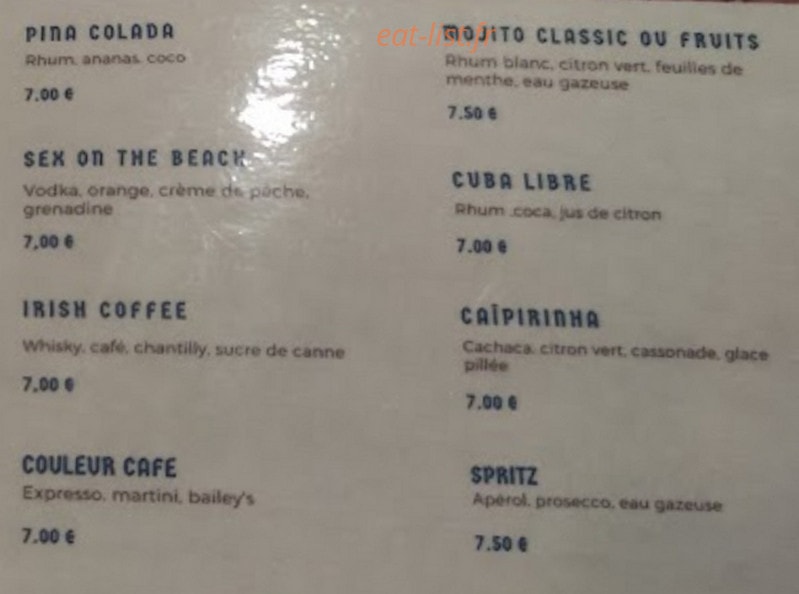 Le Royal Bar — carte page 2