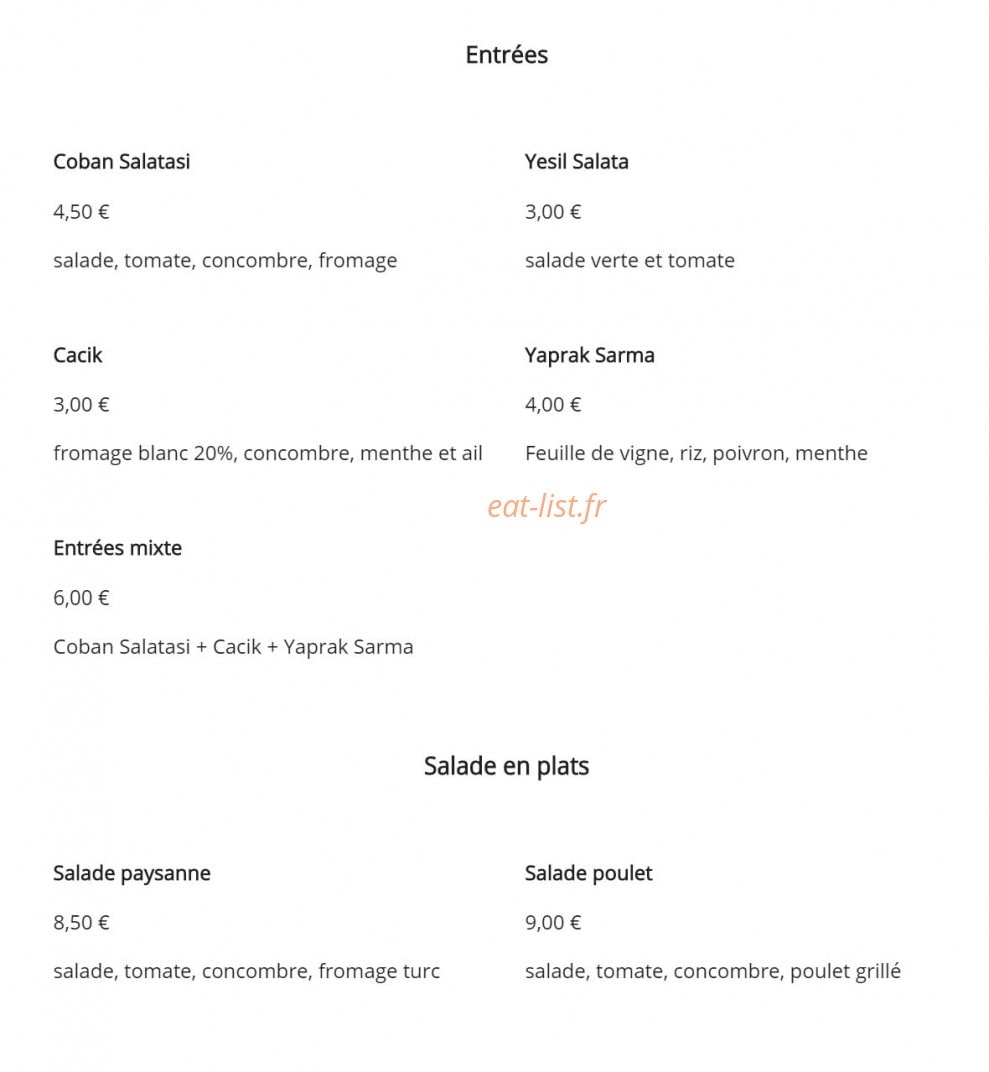 Restaurant Efes — carte page 2