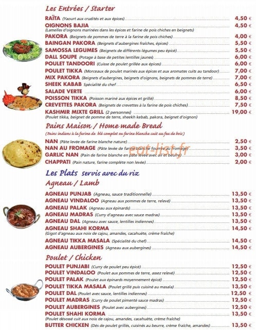 Restaurant Kashmir — carte page 1