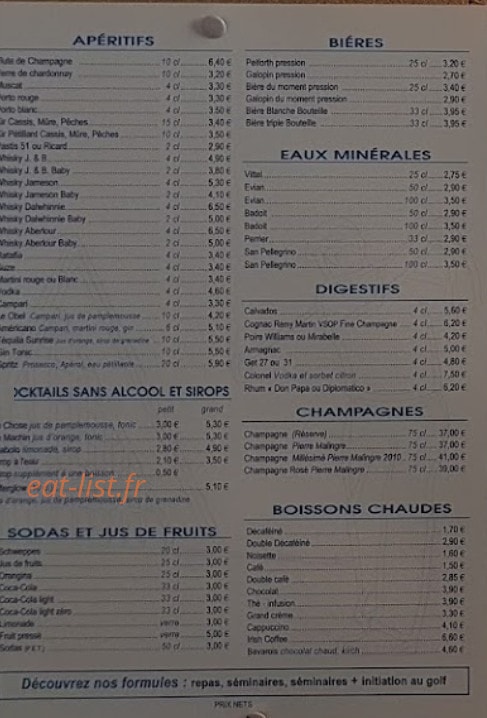 Restaurant Du Golf Club — carte page 4
