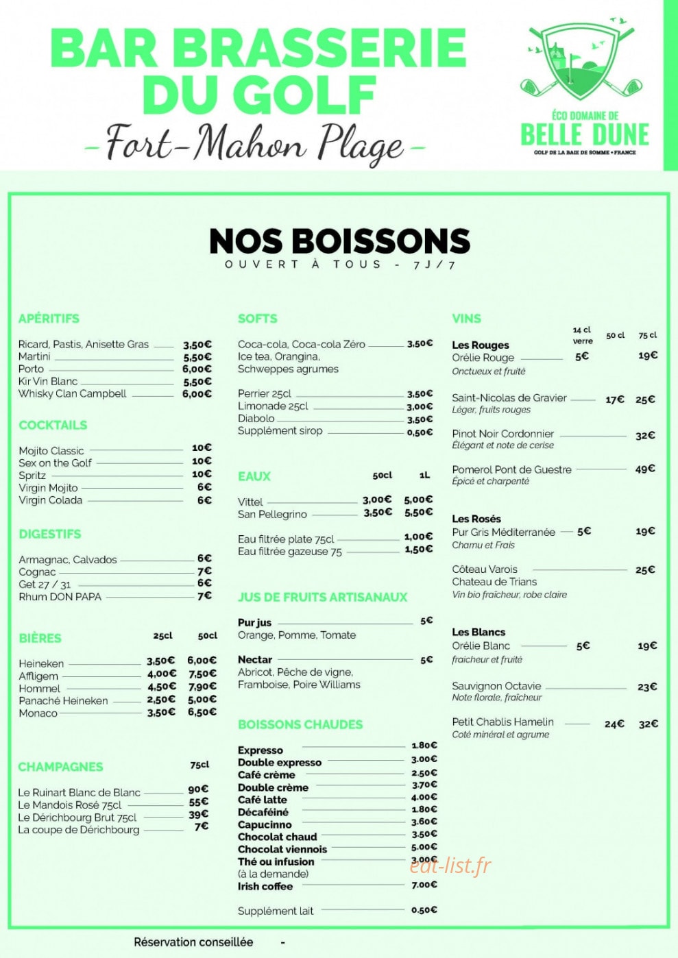 Restaurant du Golf de Belle-Dune — carte page 2