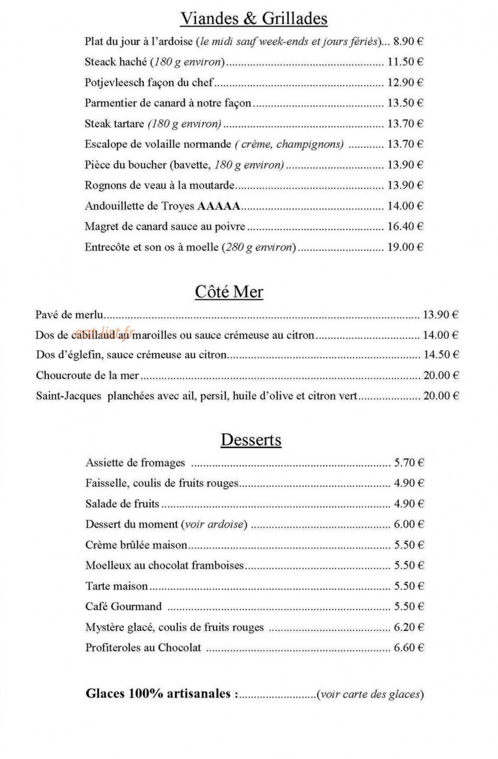 Brasserie des frères Caudron — carte page 2