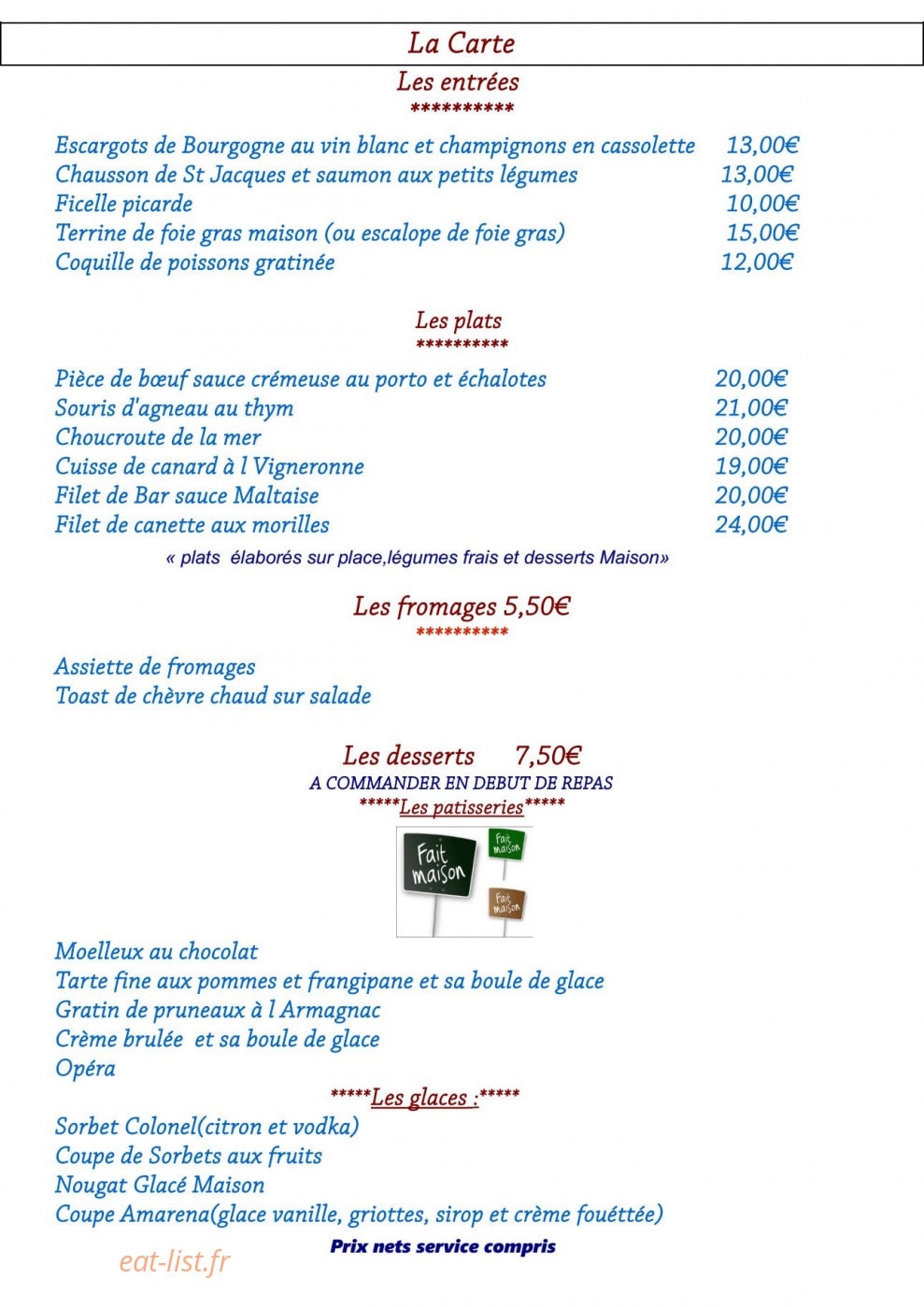 Auberge Du Colvert — carte page 1