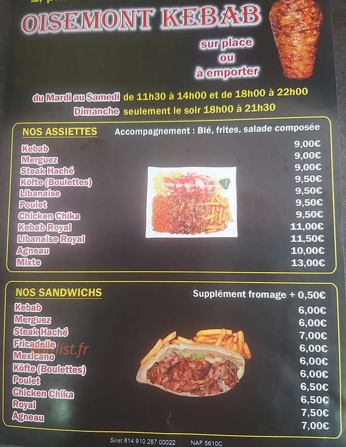 Oisemont kebab — carte page 2