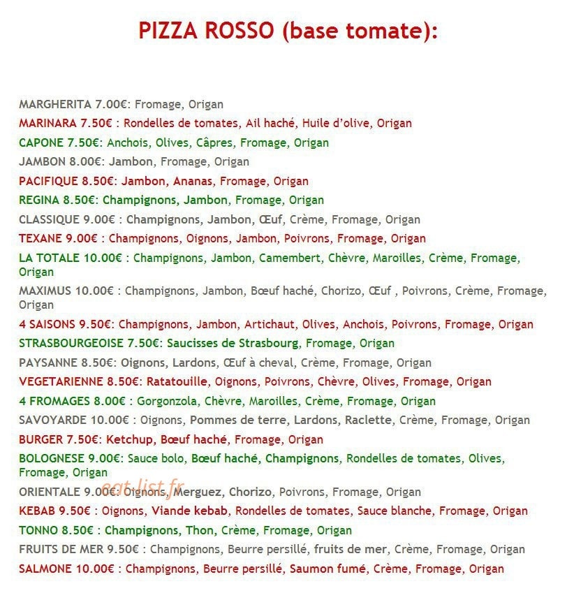Pizza et plus — carte page 1