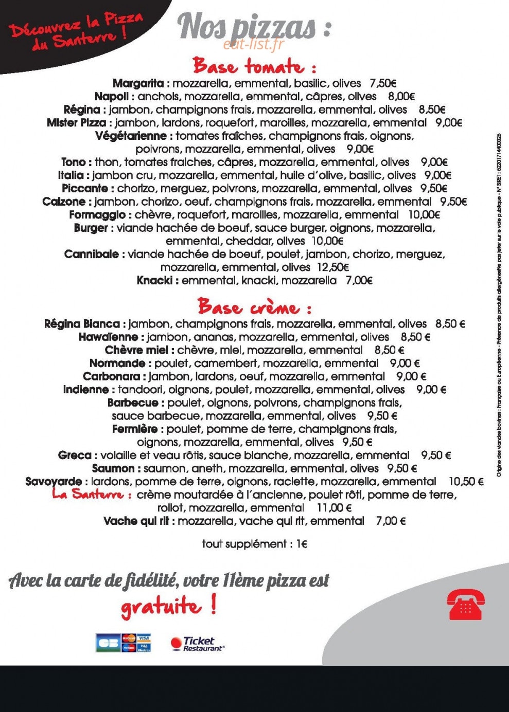 Carte et menu de Mister Pizza à Rosieres en Santerre — Les pizzas