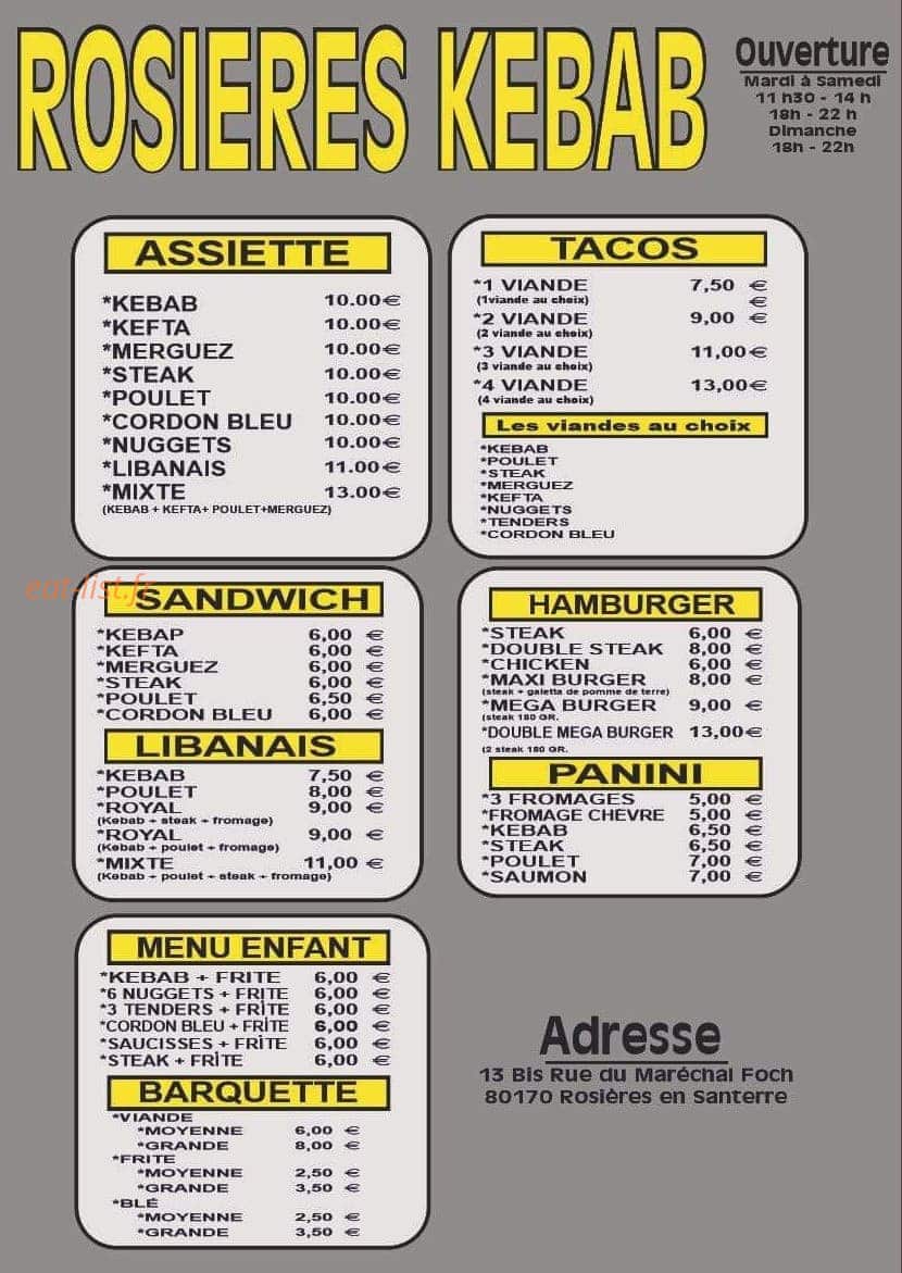 Rosiéres Kebab — carte page 1