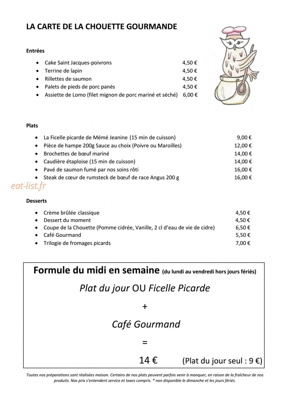 A la Chouette Gourmande — carte page 1