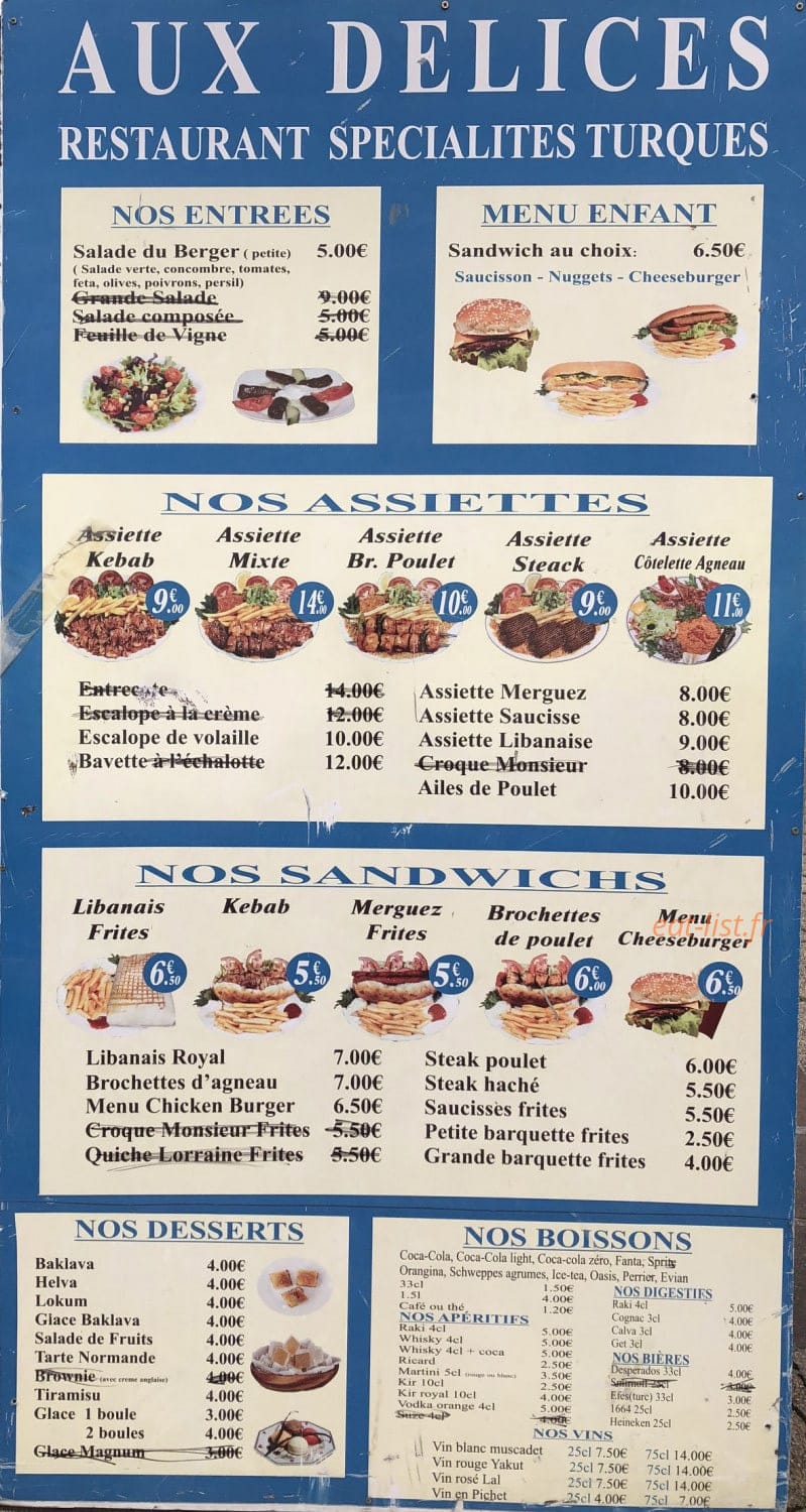 Aux Délices — carte page 1