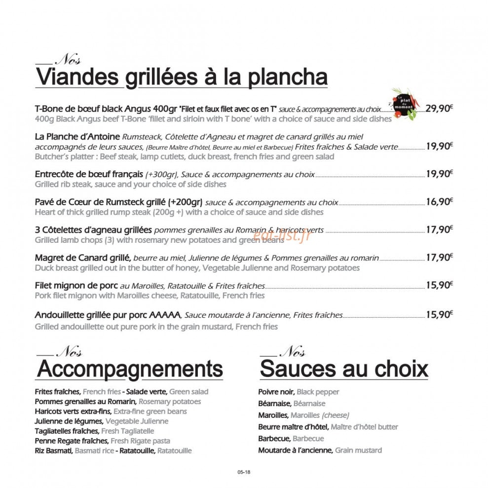 Le Bistrot D'Antoine — carte page 7